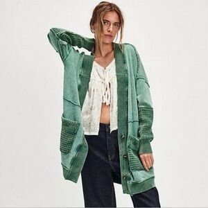 New We The Free Free People Bottle Green Brooklyn Maxi Cardi Cardigan Sweater S